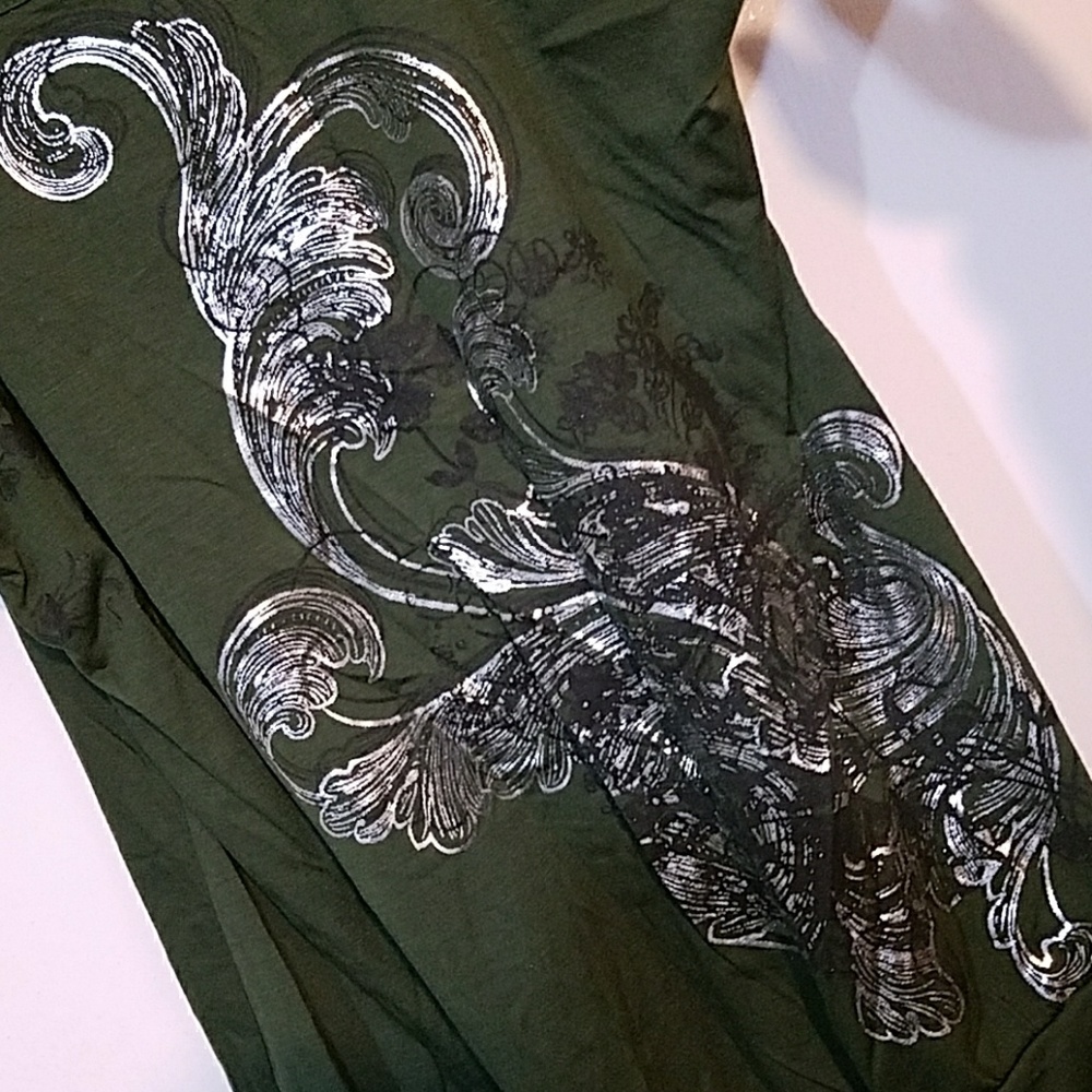Dark green silver graphic blouse
